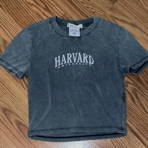Pull&Bear Charcoal Harvard Cropped Tee